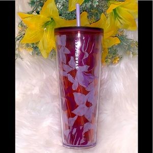 Starbucks Pink Lavender Floral Tumbler Cold Cup 24oz Venti Insulated NWT 2021